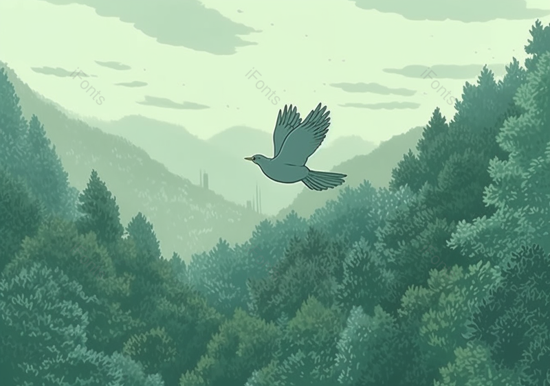 卡通风格插画绿色树林飞翔的鸟类,插画/手绘图,插画/手绘图库,插画/手绘图下载,插画/手绘